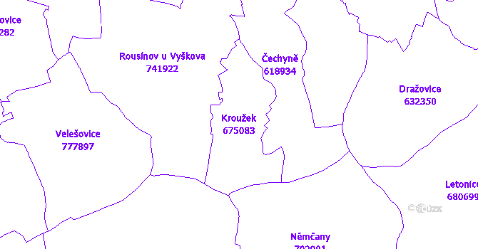 Katastrální mapa Kroužek - přehledová mapa katastrálního území