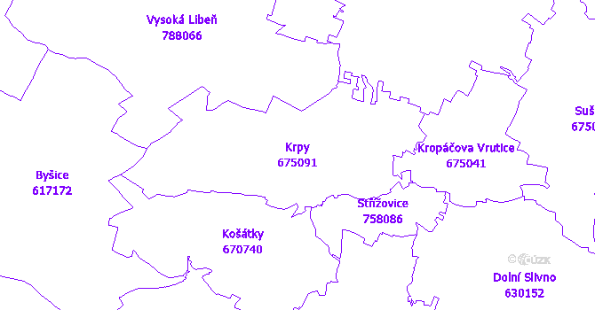 Katastrální mapa Krpy - přehledová mapa katastrálního území