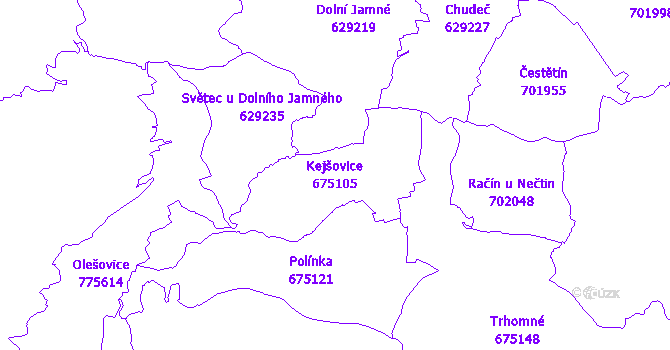 Katastrální mapa Kejšovice - přehledová mapa katastrálního území