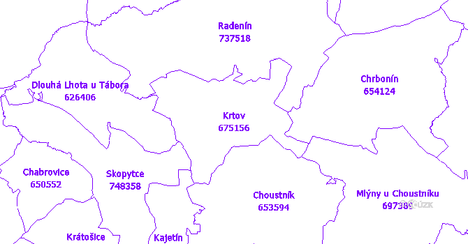 Katastrální mapa Krtov - přehledová mapa katastrálního území