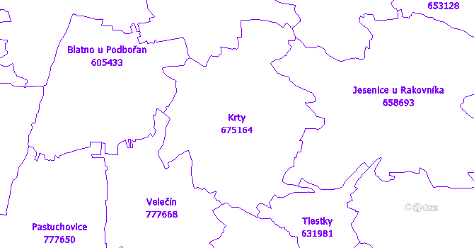 Katastrální mapa Krty - přehledová mapa katastrálního území