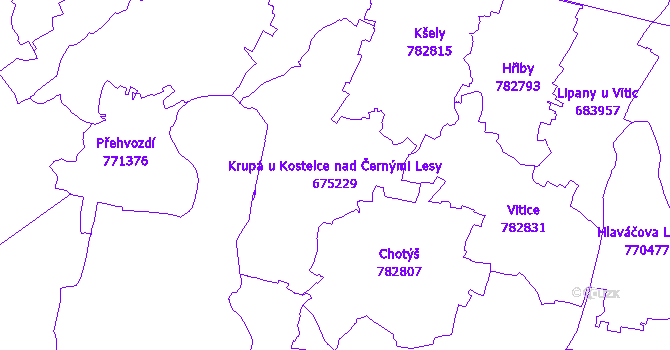 Katastrální mapa Krupá u Kostelce nad Černými Lesy - přehledová mapa katastrálního území
