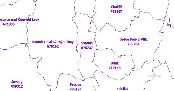 Katastrální mapa Svatbín - přehledová mapa katastrálního území