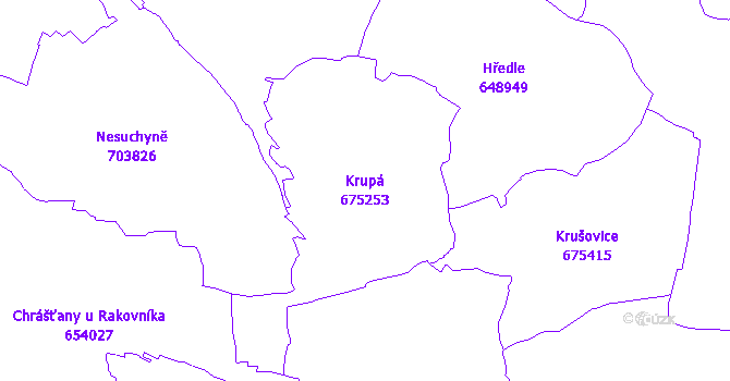 Katastrální mapa Krupá - přehledová mapa katastrálního území