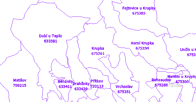 Katastrální mapa Krupka - přehledová mapa katastrálního území