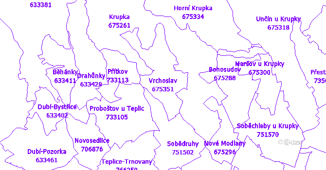 Katastrální mapa Vrchoslav - přehledová mapa katastrálního území