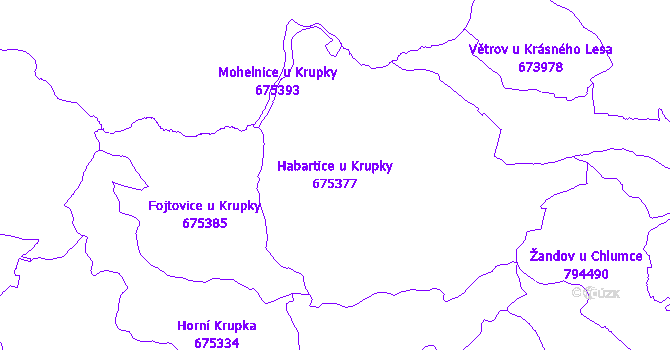 Katastrální mapa Habartice u Krupky - přehledová mapa katastrálního území