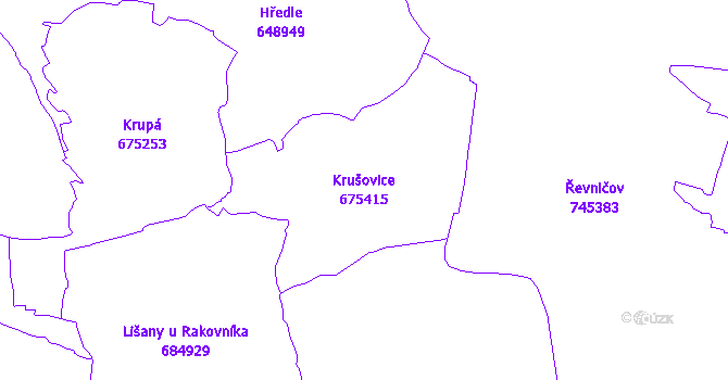 Katastrální mapa Krušovice - přehledová mapa katastrálního území