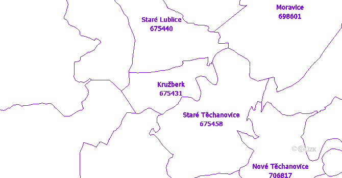 Katastrální mapa Kružberk - přehledová mapa katastrálního území
