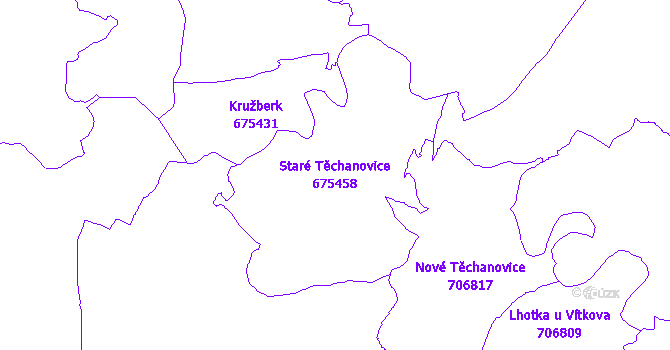 Katastrální mapa Staré Těchanovice - přehledová mapa katastrálního území