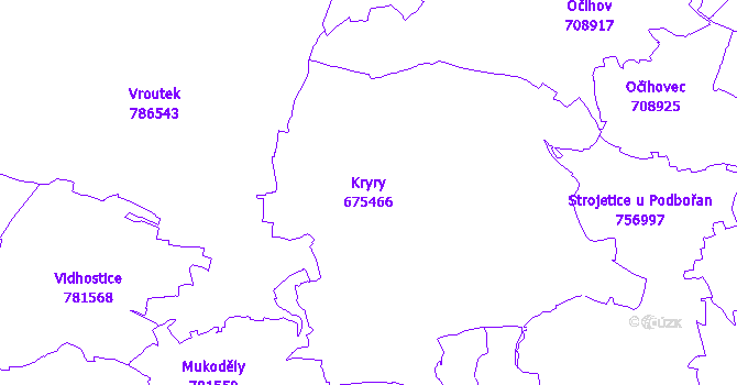 Katastrální mapa Kryry - přehledová mapa katastrálního území