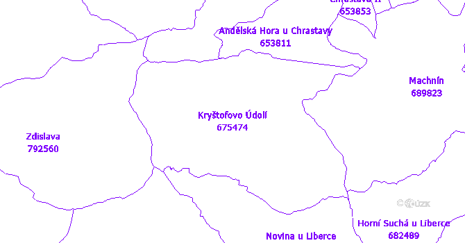 Katastrální mapa Kryštofovo Údolí - přehledová mapa katastrálního území