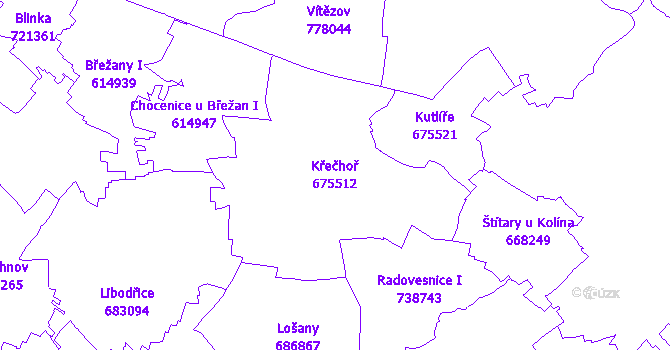 Katastrální mapa Křečhoř - přehledová mapa katastrálního území