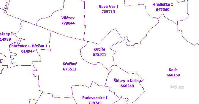 Katastrální mapa Kutlíře - přehledová mapa katastrálního území