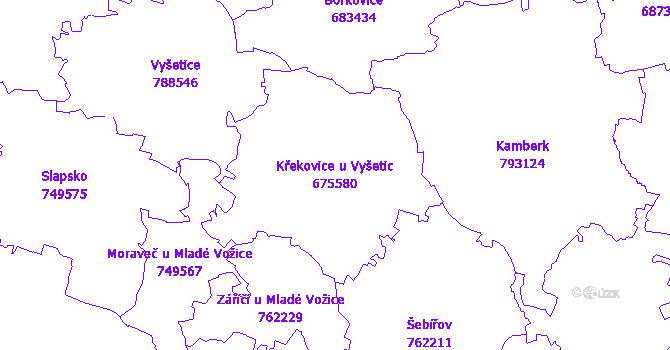 Katastrální mapa Křekovice u Vyšetic - přehledová mapa katastrálního území
