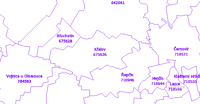 Katastrální mapa Křelov - přehledová mapa katastrálního území
