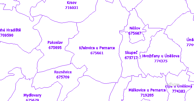 Katastrální mapa Křelovice u Pernarce - přehledová mapa katastrálního území