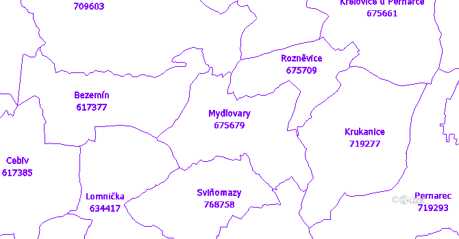 Katastrální mapa Mydlovary - přehledová mapa katastrálního území