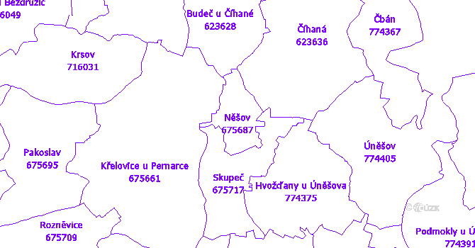 Katastrální mapa Něšov - přehledová mapa katastrálního území