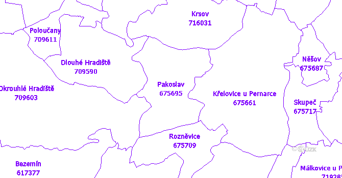 Katastrální mapa Pakoslav - přehledová mapa katastrálního území