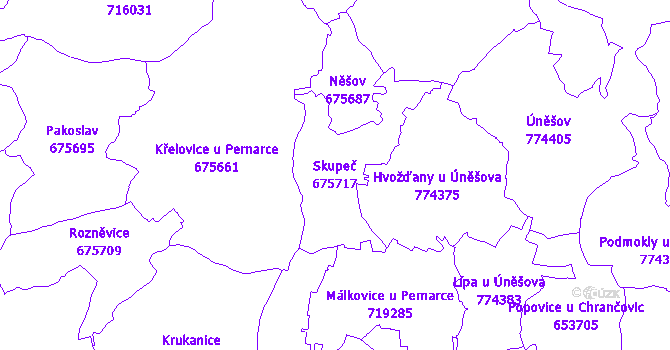 Katastrální mapa Skupeč - přehledová mapa katastrálního území