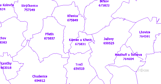 Katastrální mapa Kámen u Křenic - přehledová mapa katastrálního území