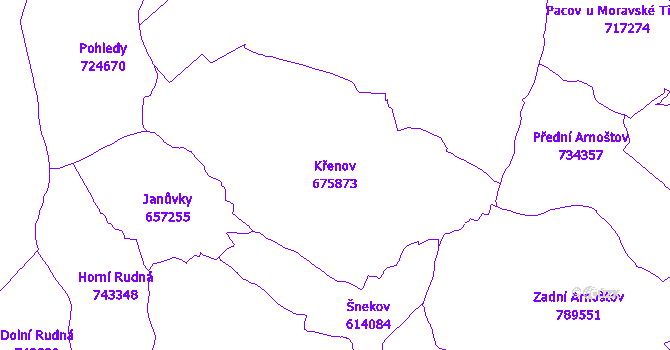 Katastrální mapa Křenov - přehledová mapa katastrálního území