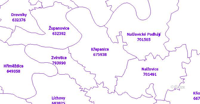 Katastrální mapa Křepenice - přehledová mapa katastrálního území