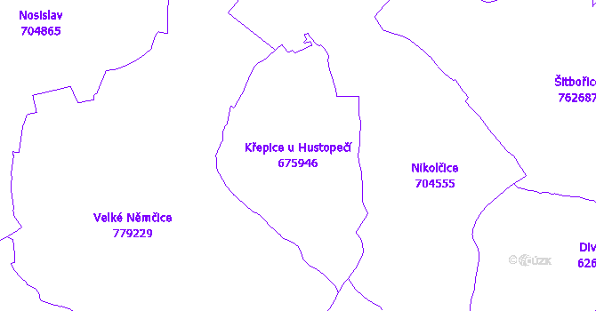 Katastrální mapa Křepice u Hustopečí - přehledová mapa katastrálního území