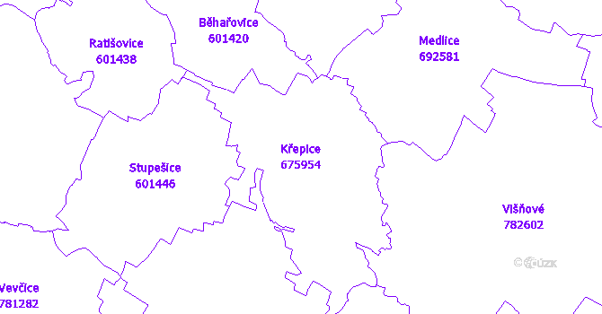Katastrální mapa Křepice - přehledová mapa katastrálního území