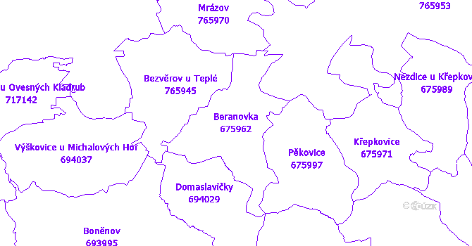 Katastrální mapa Beranovka - přehledová mapa katastrálního území