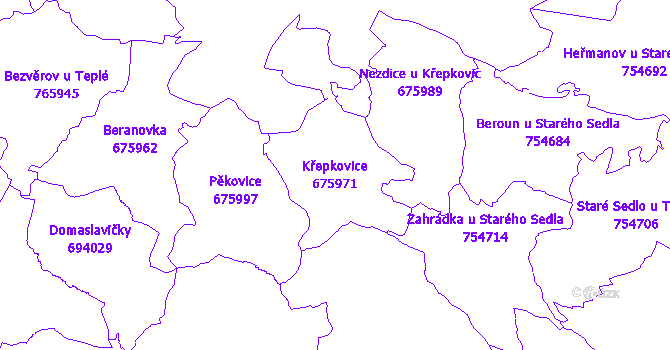 Katastrální mapa Křepkovice - přehledová mapa katastrálního území