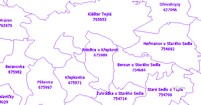 Katastrální mapa Nezdice u Křepkovic - přehledová mapa katastrálního území
