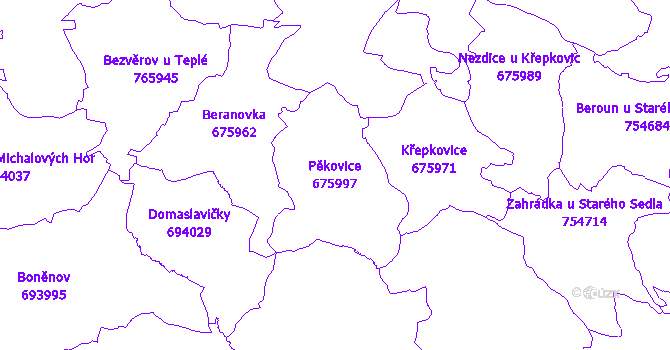 Katastrální mapa Pěkovice - přehledová mapa katastrálního území