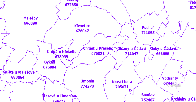 Katastrální mapa Chrást u Křesetic - přehledová mapa katastrálního území