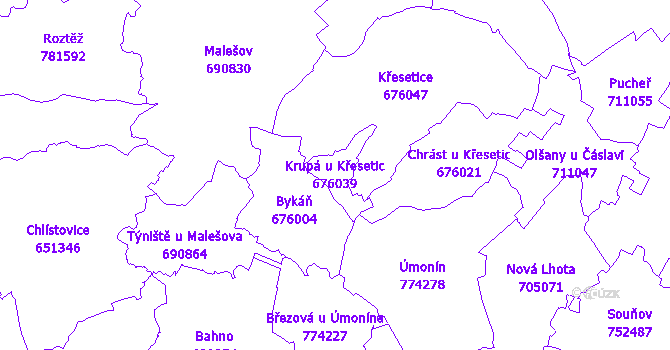 Katastrální mapa Krupá u Křesetic - přehledová mapa katastrálního území