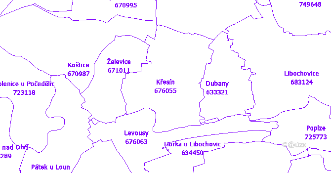 Katastrální mapa Křesín - přehledová mapa katastrálního území