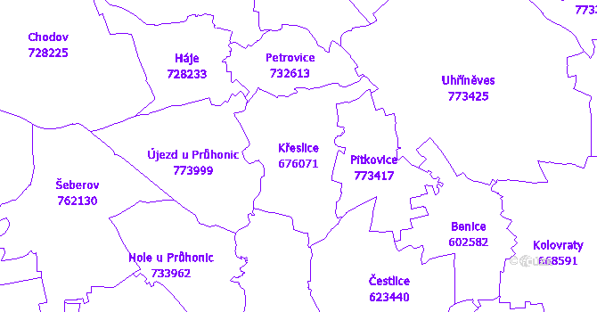 Katastrální mapa Křeslice - přehledová mapa katastrálního území