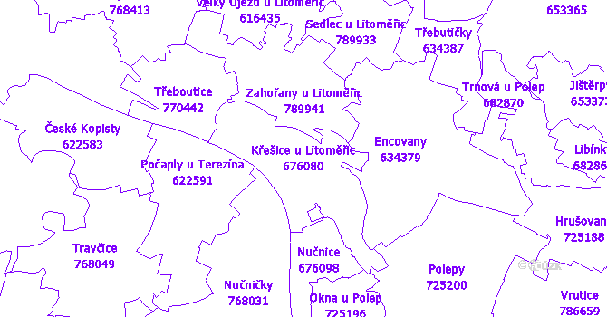 Katastrální mapa Křešice u Litoměřic - přehledová mapa katastrálního území