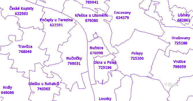Katastrální mapa Nučnice - přehledová mapa katastrálního území