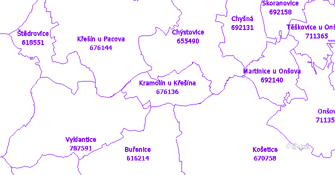 Katastrální mapa Kramolín u Křešína - přehledová mapa katastrálního území