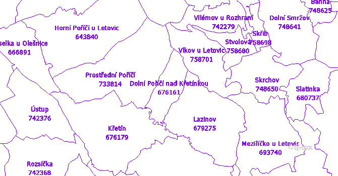 Katastrální mapa Dolní Poříčí nad Křetínkou - přehledová mapa katastrálního území