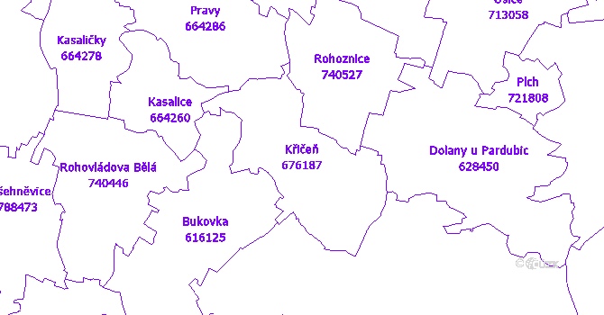 Katastrální mapa Křičeň - přehledová mapa katastrálního území