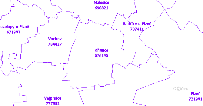 Katastrální mapa Křimice - přehledová mapa katastrálního území