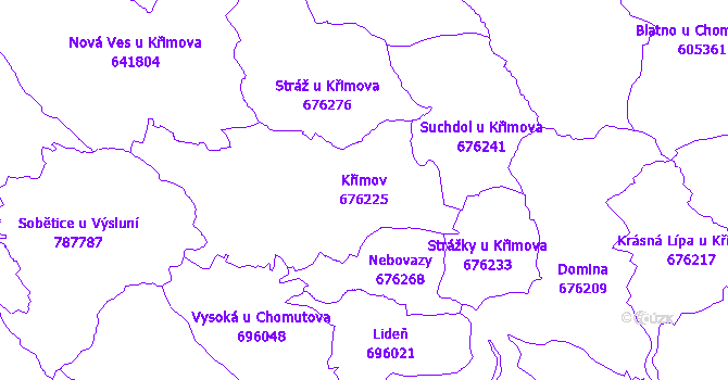 Katastrální mapa Křimov - přehledová mapa katastrálního území