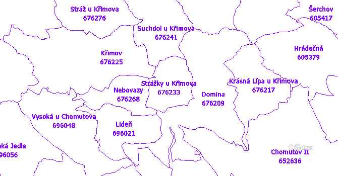Katastrální mapa Strážky u Křimova - přehledová mapa katastrálního území
