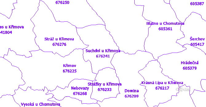 Katastrální mapa Suchdol u Křimova - přehledová mapa katastrálního území