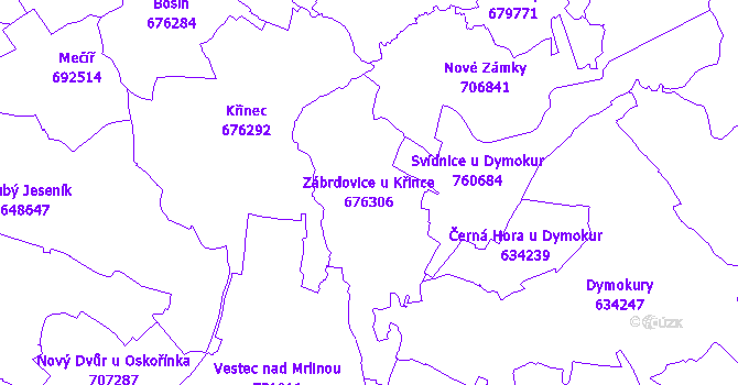 Katastrální mapa Zábrdovice u Křince - přehledová mapa katastrálního území