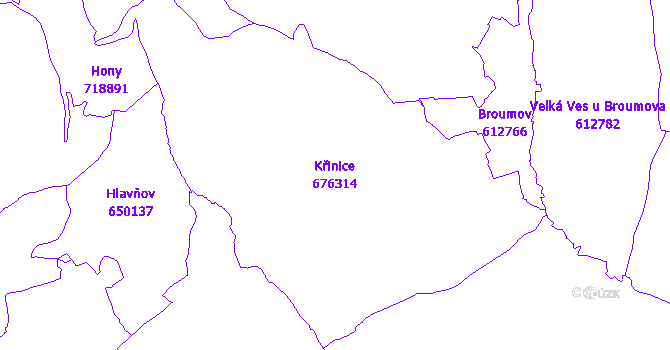 Katastrální mapa Křinice - přehledová mapa katastrálního území