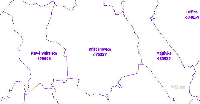 Katastrální mapa Křišťanovice - přehledová mapa katastrálního území